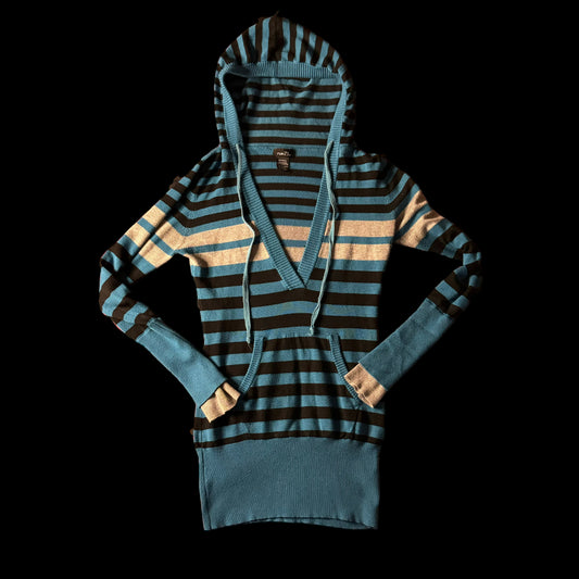 Blue & Grey ‘Rue 21’ Stripped Sweater V Neck Hoodie