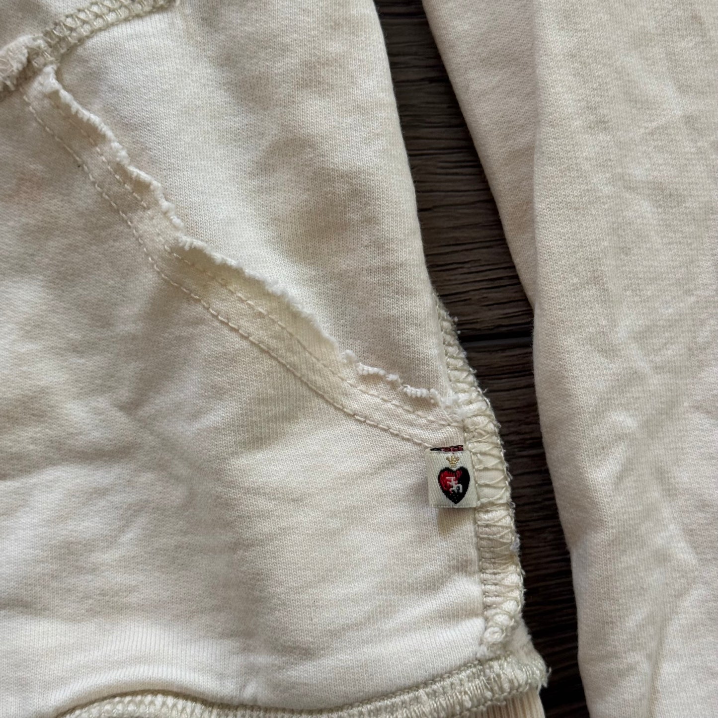 crème rhinestone heart peace sign y2k distressed hoodie