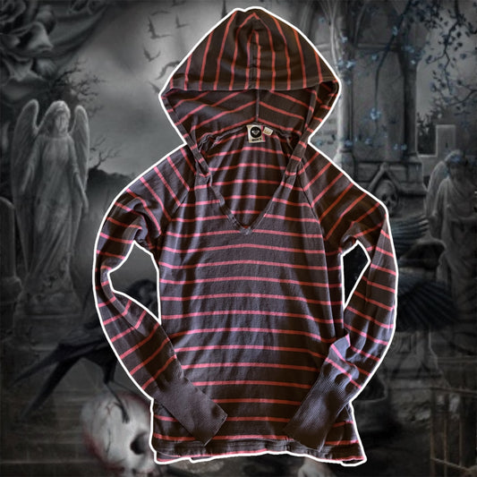 grey & pink roxy long sleeve v neck hoodie (M)