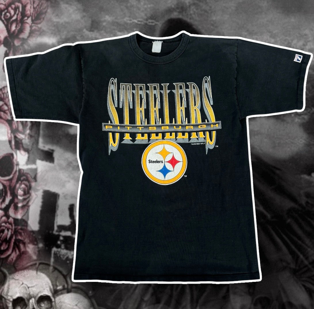 black pittsburgh steelers 90’s graphic football shirt (L)