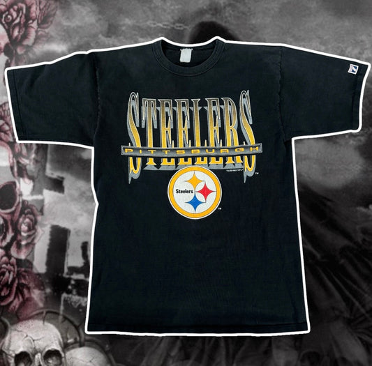 black pittsburgh steelers 90’s graphic football shirt (L)