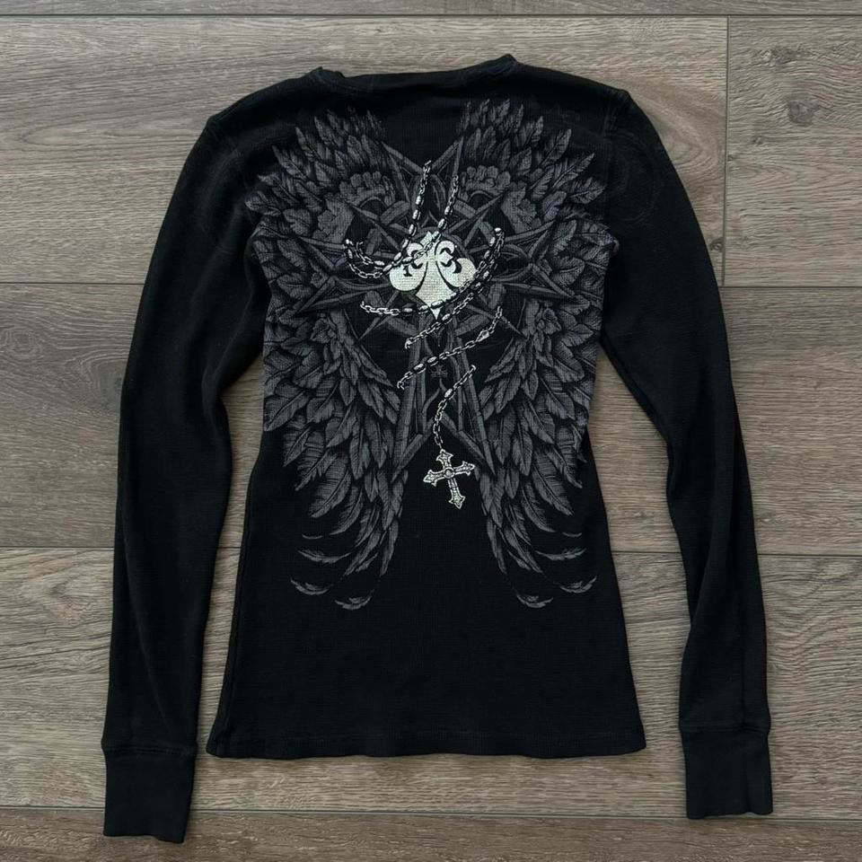 black & grey affliction cybery2k long sleeve shirt