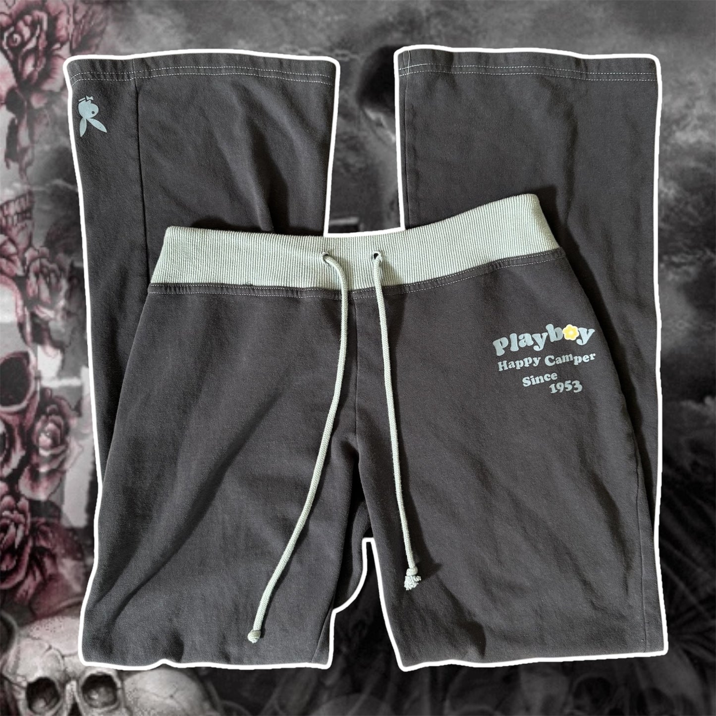 grey & blue playboy x pacsun high rise playboy flare sweatpants (S)