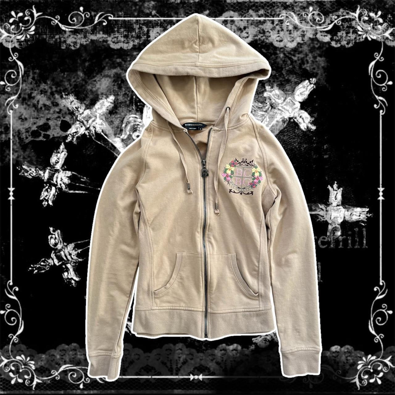 beige juicy couture inspired y2k rhinestone zip up jacket