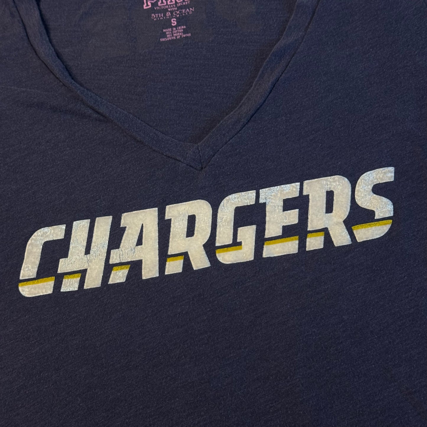 navy blue victoria’s secret PINK chargers v neck shirt (S)