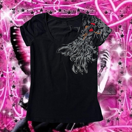 Black Floral Embroidered Graphic Shirt