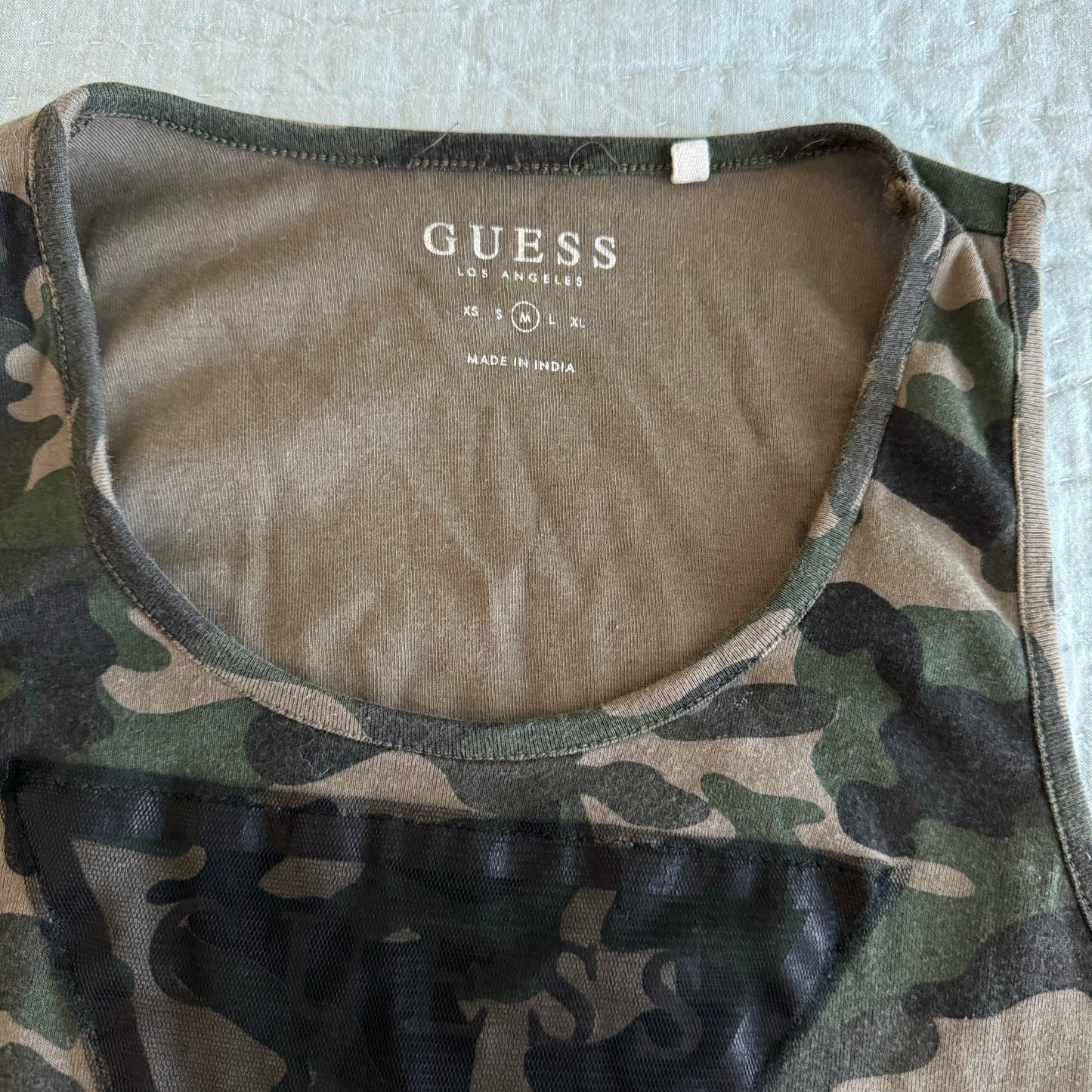 Camo ‘Guess’ Mesh Logo Tank Top.