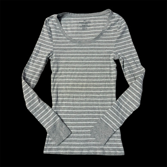 Grey & White ‘Faded Glory’ Stripped Long Sleeve Shirt