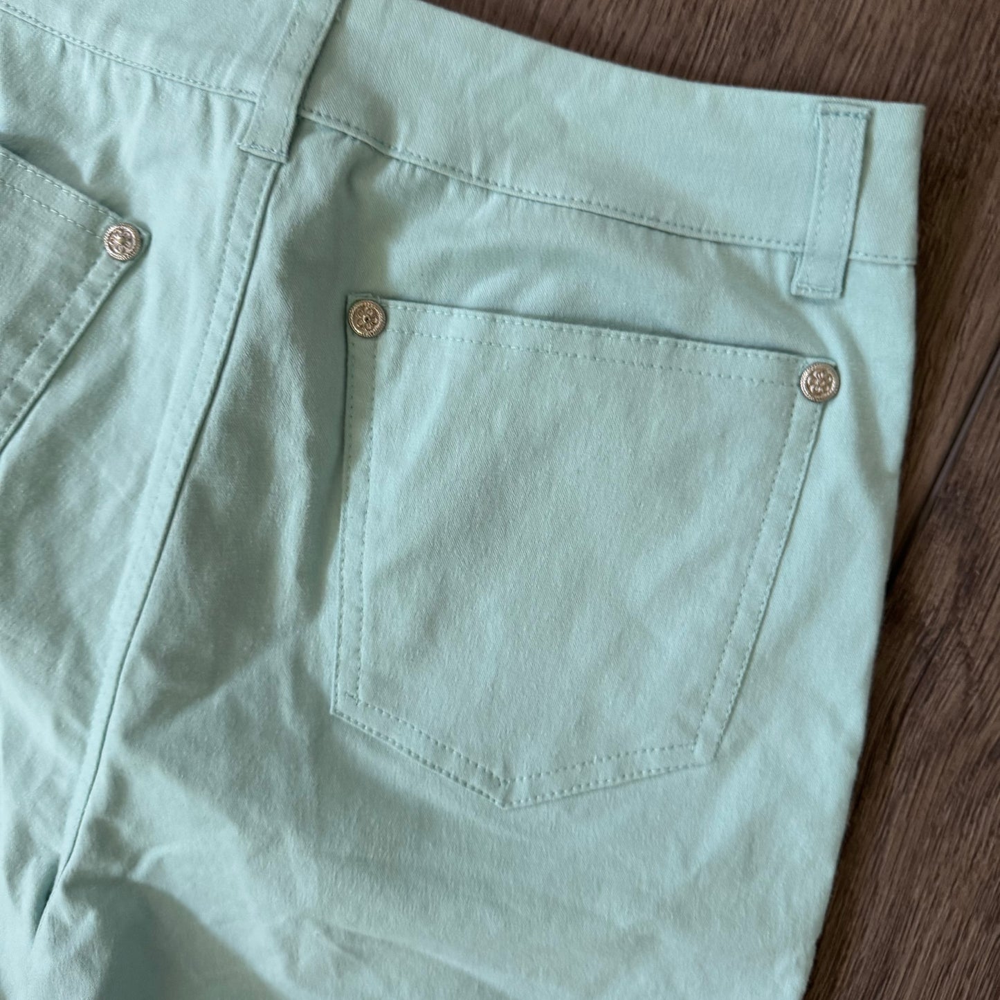 teal blue euro italian designer high waisted fringe capri pants