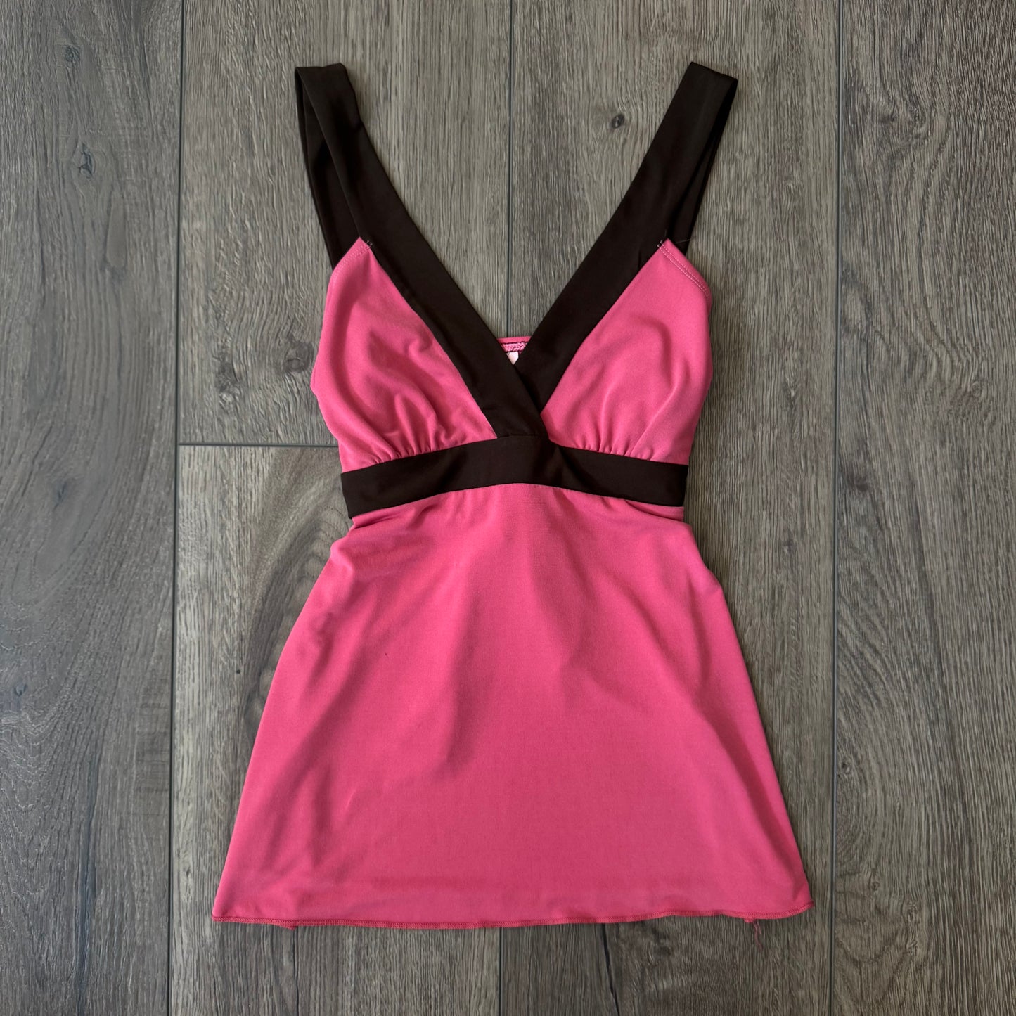 pink & brown babydoll y2k tie back top (s)