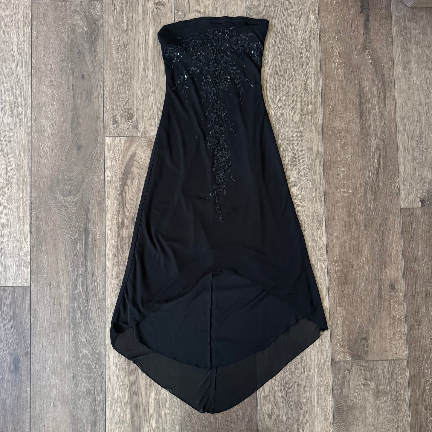 black y2k sequin asymmetric layered long dress