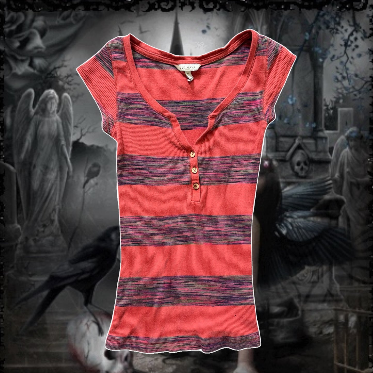 orange v neck henley old navy top stretchy