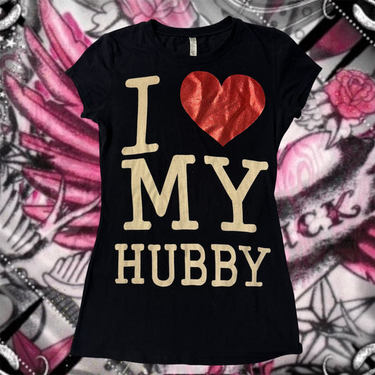 Black ‘I Heart My Hubby’ Slogan Graphic Shirt