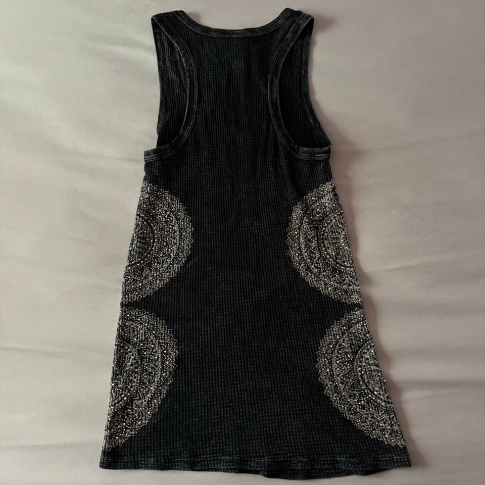 Dark Grey ‘Vocal’ Rhinestone Stretchy Tank Top