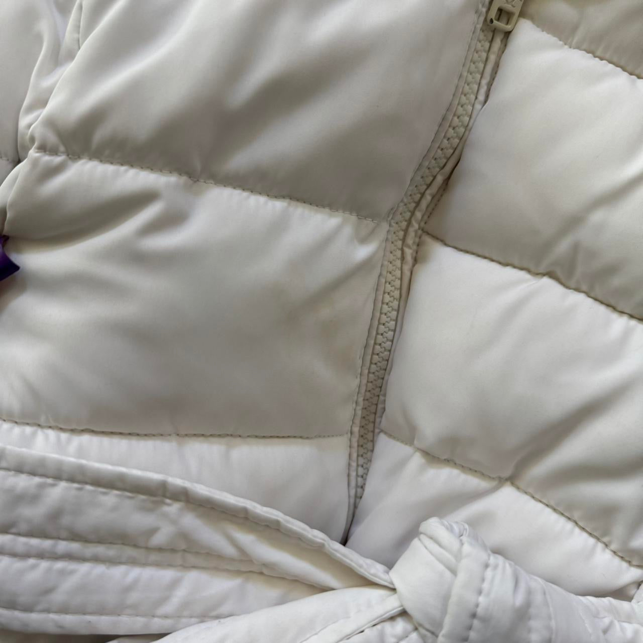 white hollister y2k faux fur puffer belt jacket