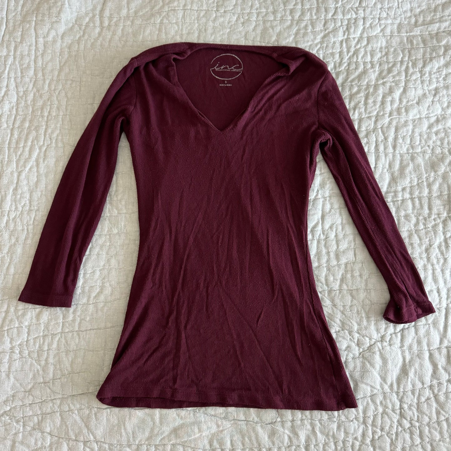 Burgundy Purple ‘INC International Concepts’ Ribbed Soft V Neck Shirt