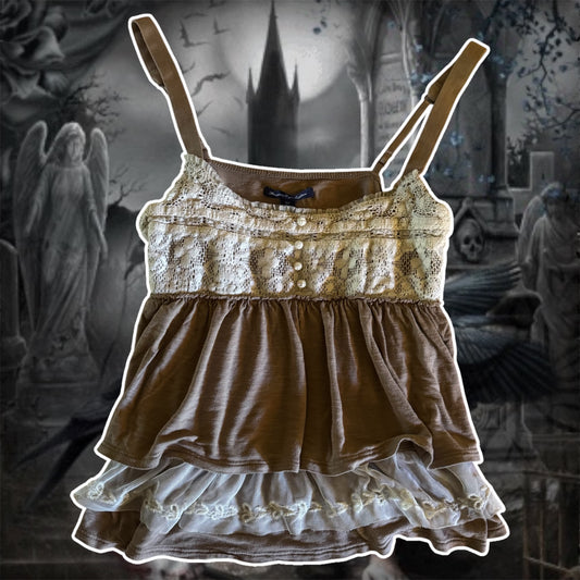brown & creme american eagle babydoll cami top (S)