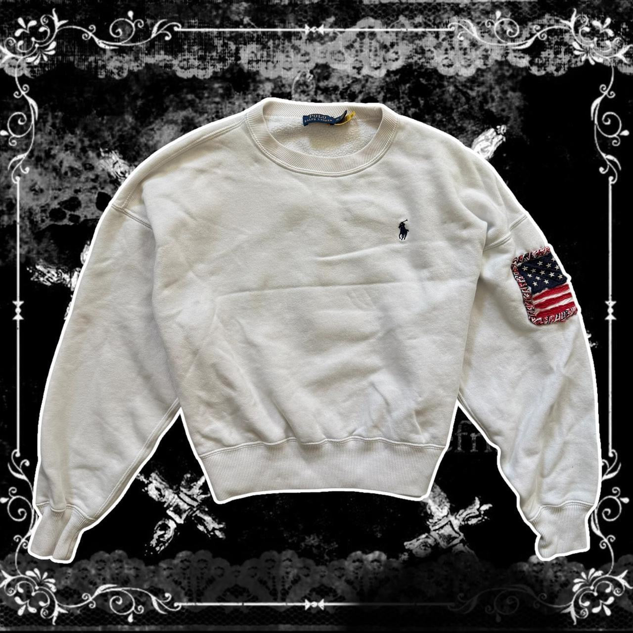 white polo ralph lauren USA flag streetwear oversized sweater