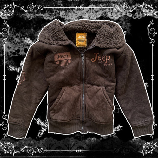 brown vintage jeep suede sherpa line kids jacket