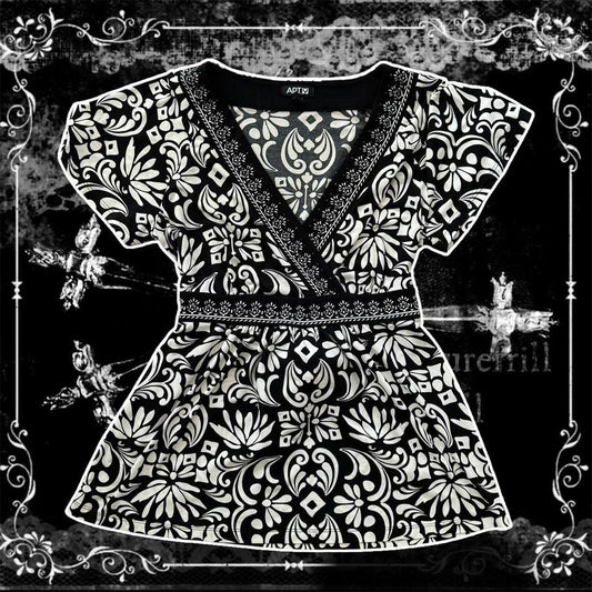Black & White ‘Apt. 9’ Floral Y2K Tie Back Blouse