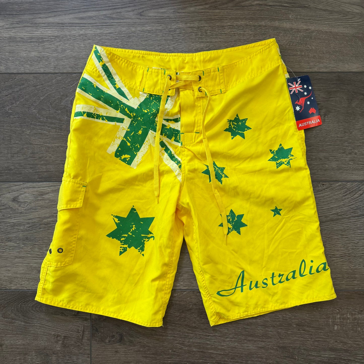 yellow and green australia NWT y2k deadstock board swim trunks (S)
