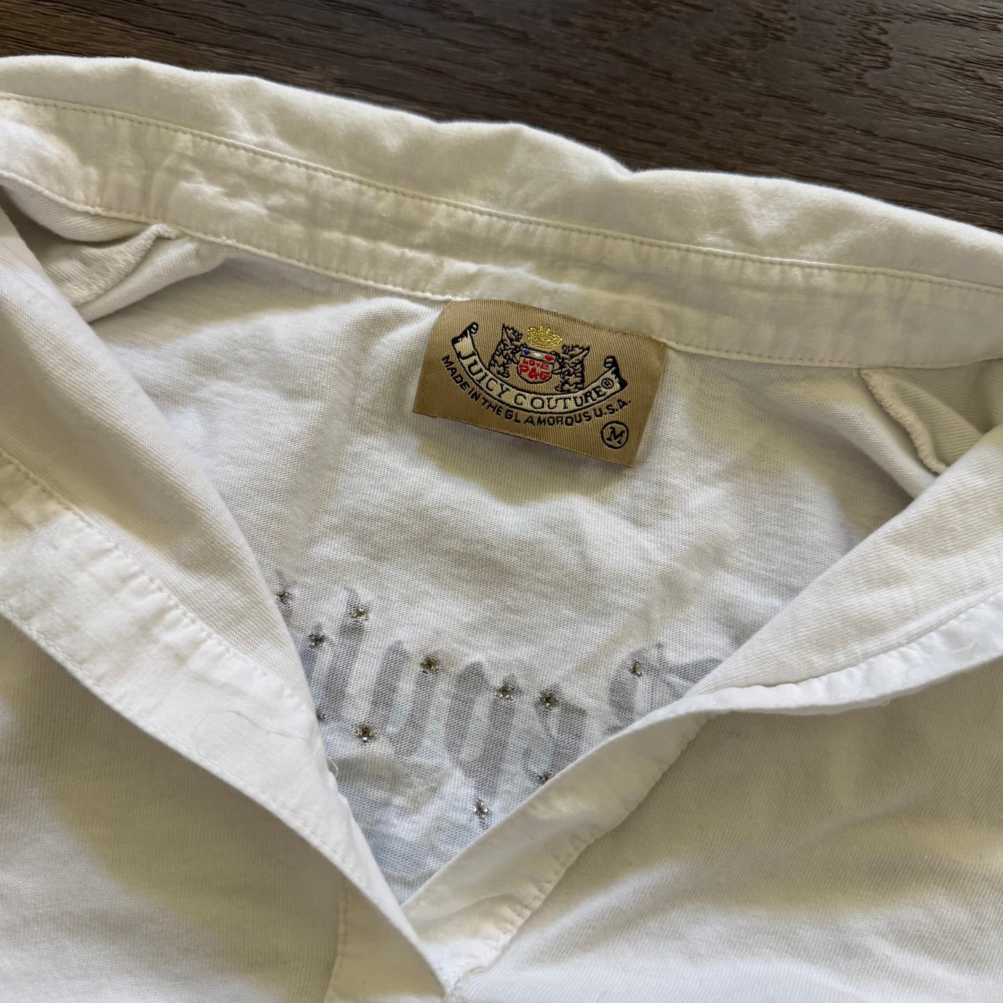 white y2k juicy couture connoisseur v neck long sleeve shirt