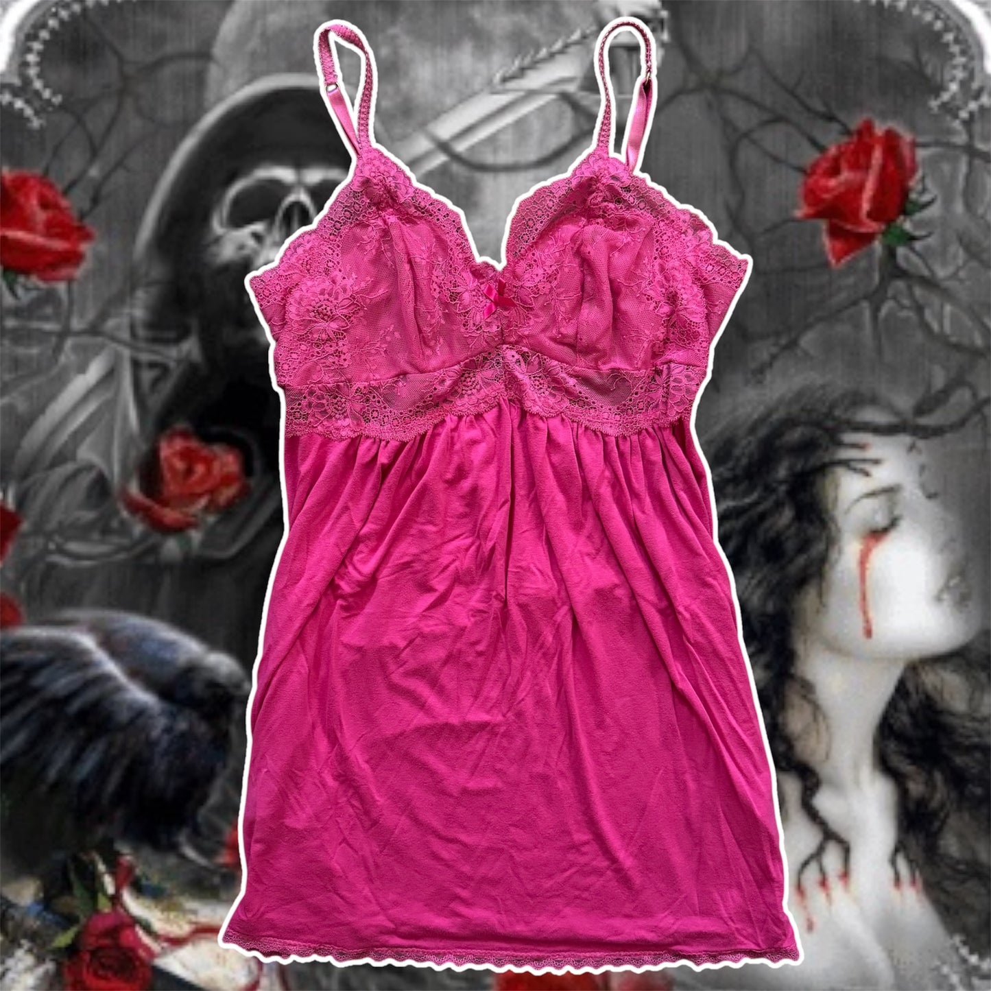 hot pink y2k mcbling lingerie lace slip dress
