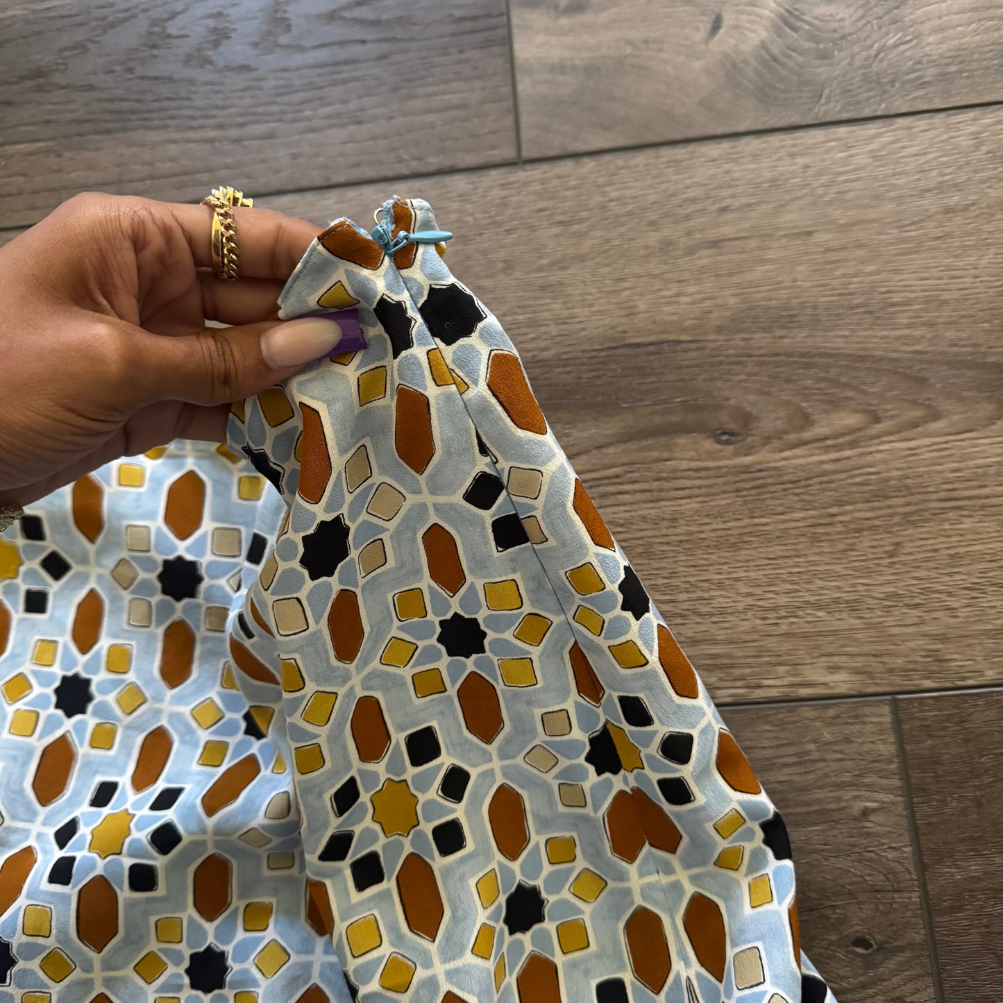 blue multicolored prada tiered midi skirt