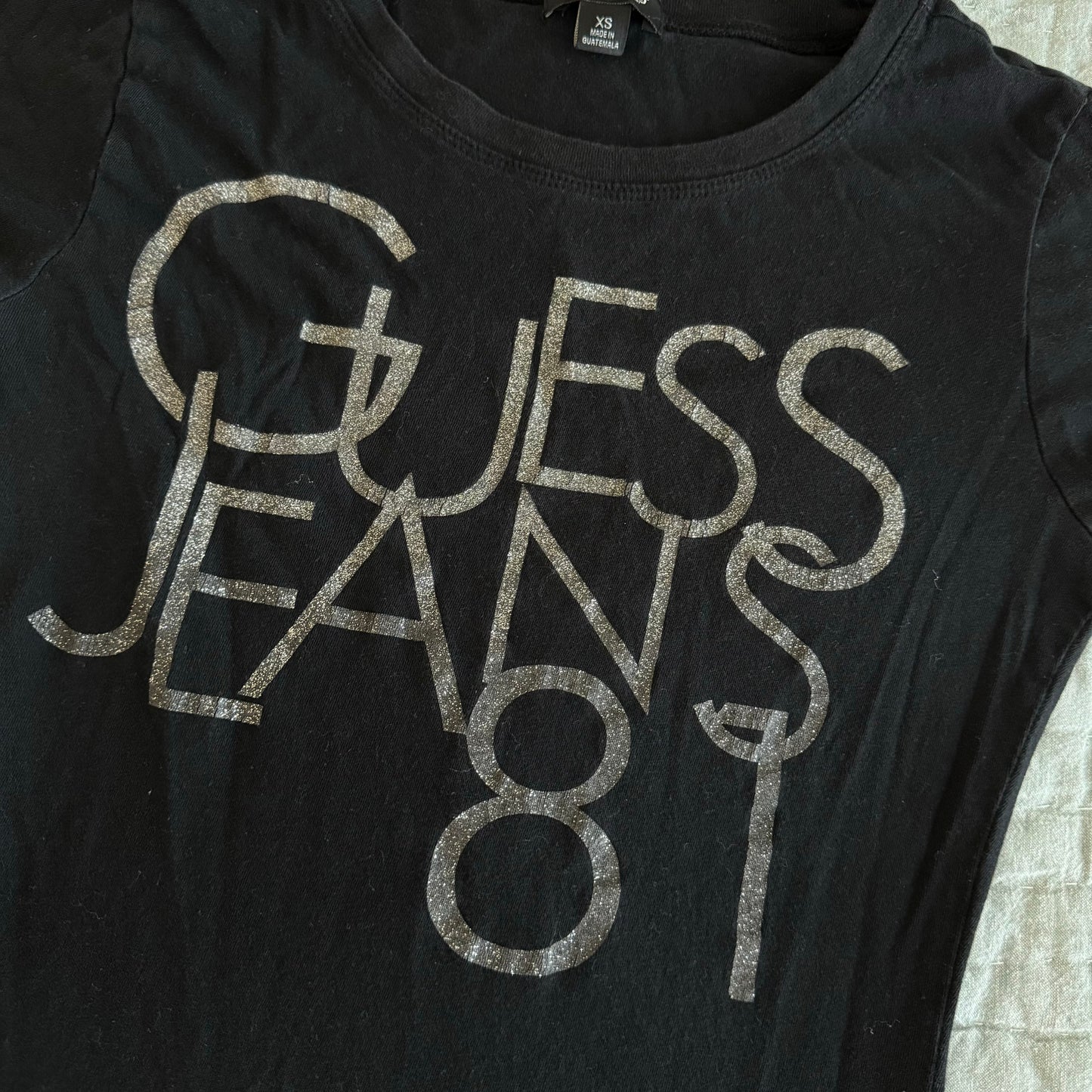 Black ‘Guess’ Y2K Sparkly Graphic Shirt