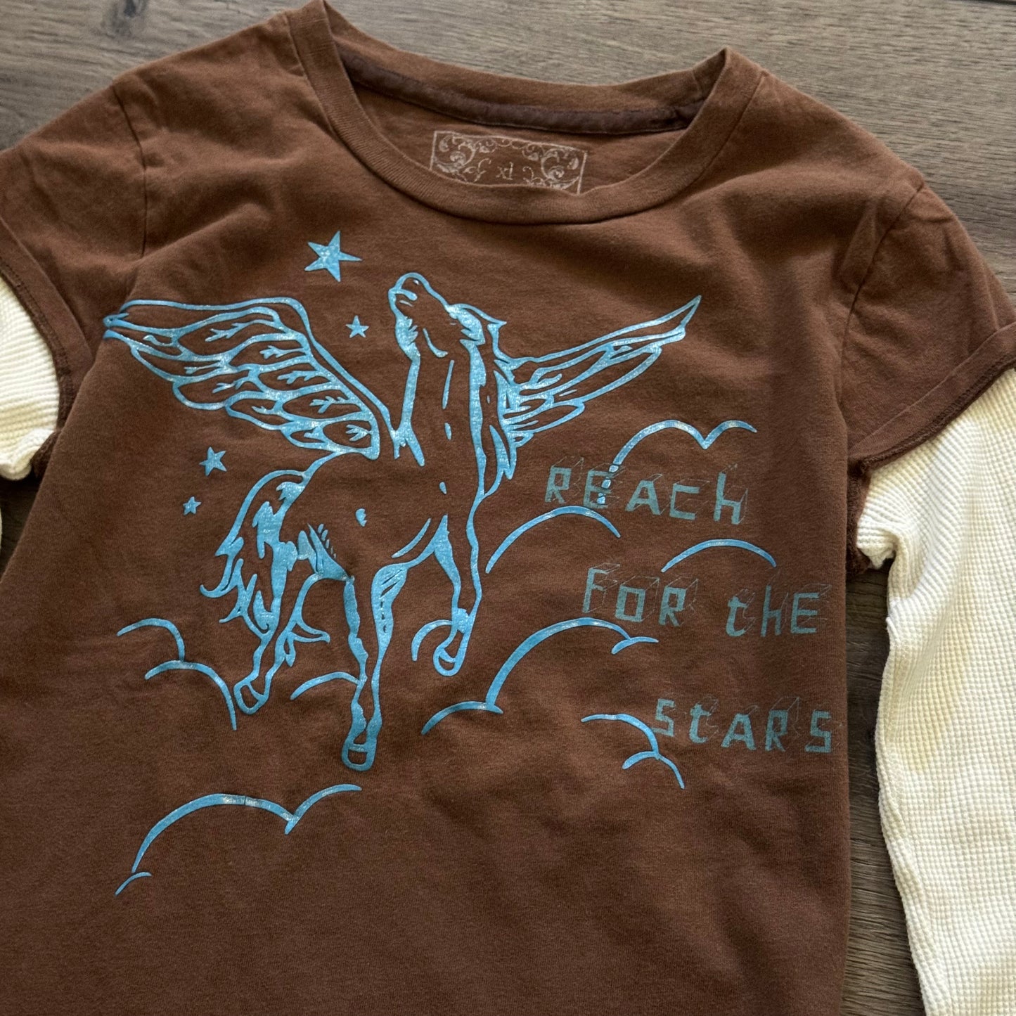 brown & white fairycore unicorn y2k layered long sleeve shirt