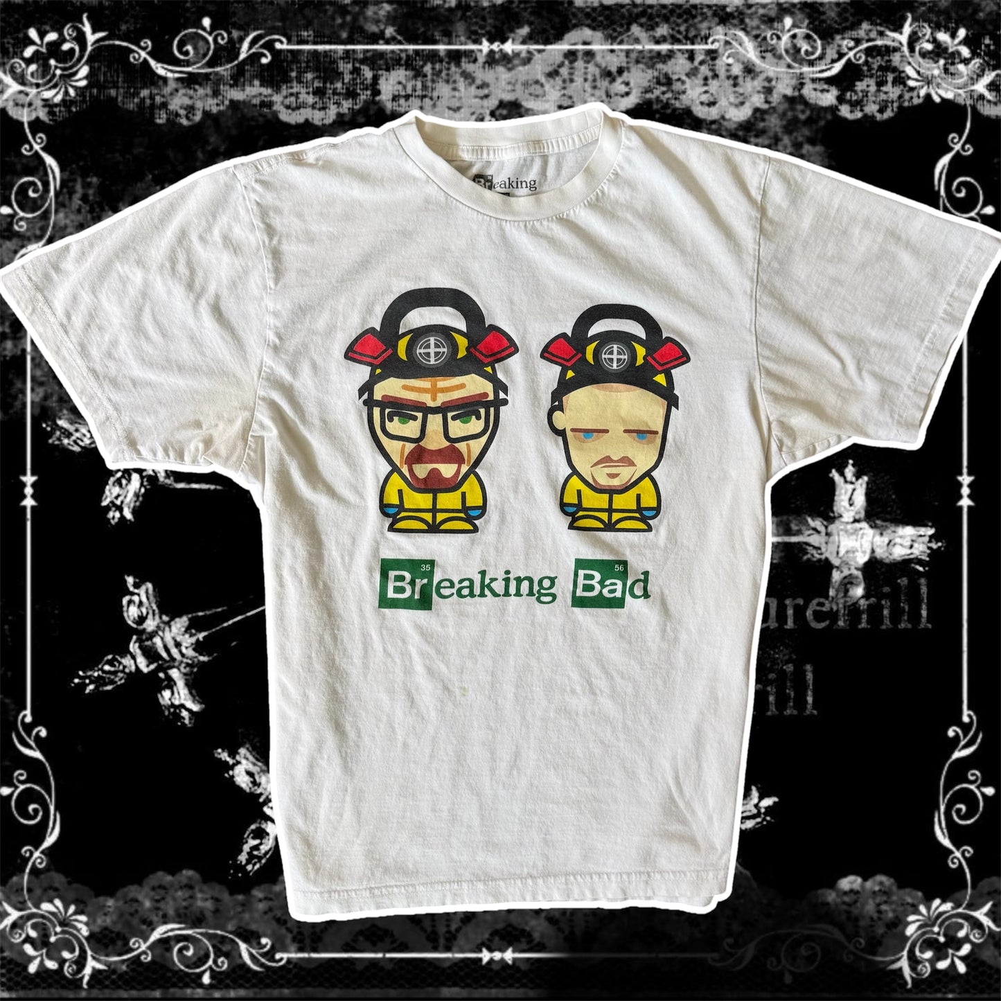 white breaking bad walt white heisenberg & jesse pinkman mini toon hazmats graphic shirt