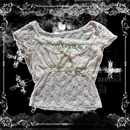 Light Pink Babydoll Milkmaid Lace Top