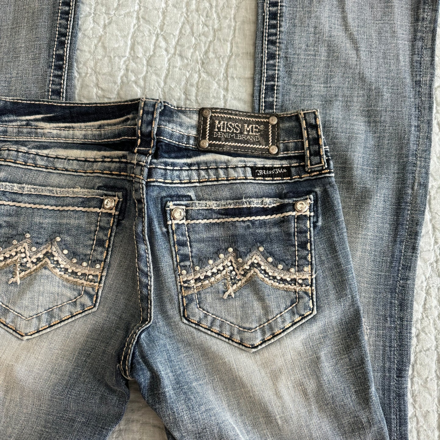 Denim Light Wash ‘Miss Me’ Deadstock Y2K Lowrise Bootcut Jeans