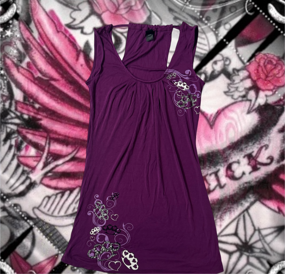 Purple ‘So Cal’ Cyber Y2K Brass Knuckles Rhinestone Dress