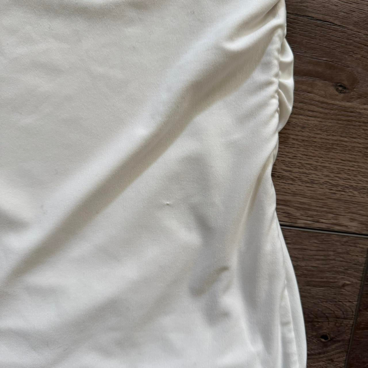 white sequin trim v neck ruched blouse