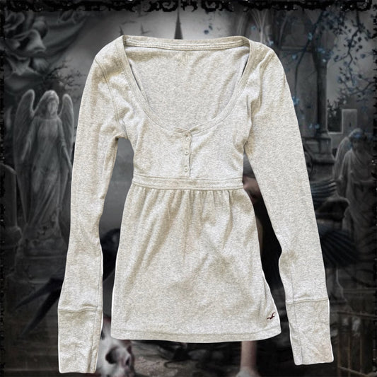 gray hollister babydoll tie back blouse