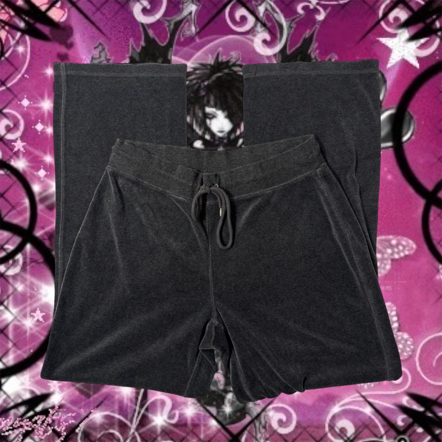 Dark Grey ‘Liz Claiborne’ Velour Flared High Rise Sweatpants