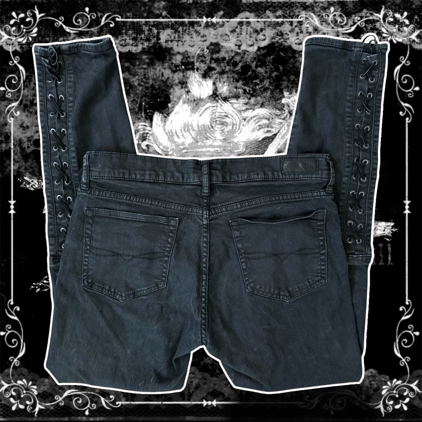 insane y2k black polo ralph lauren corset style highrise grungy skinny jeans