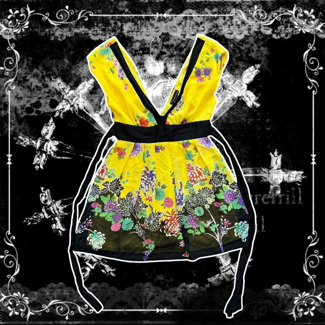 beautiful yellow y2k floral tie back blouse
