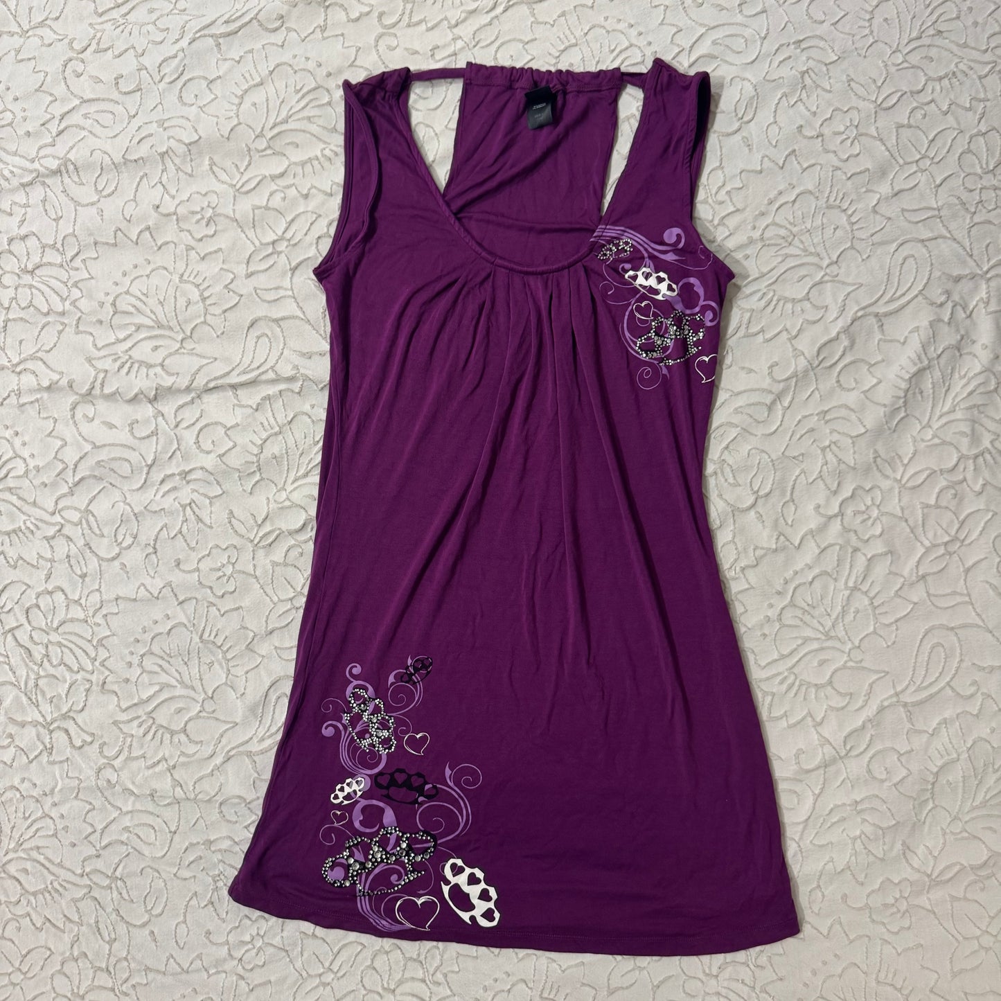 Purple ‘So Cal’ Cyber Y2K Brass Knuckles Rhinestone Dress