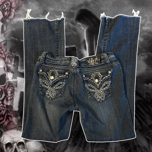 denim blue cybery2k mcbling rhinestone grace in la low rise bootcut jeans (9)