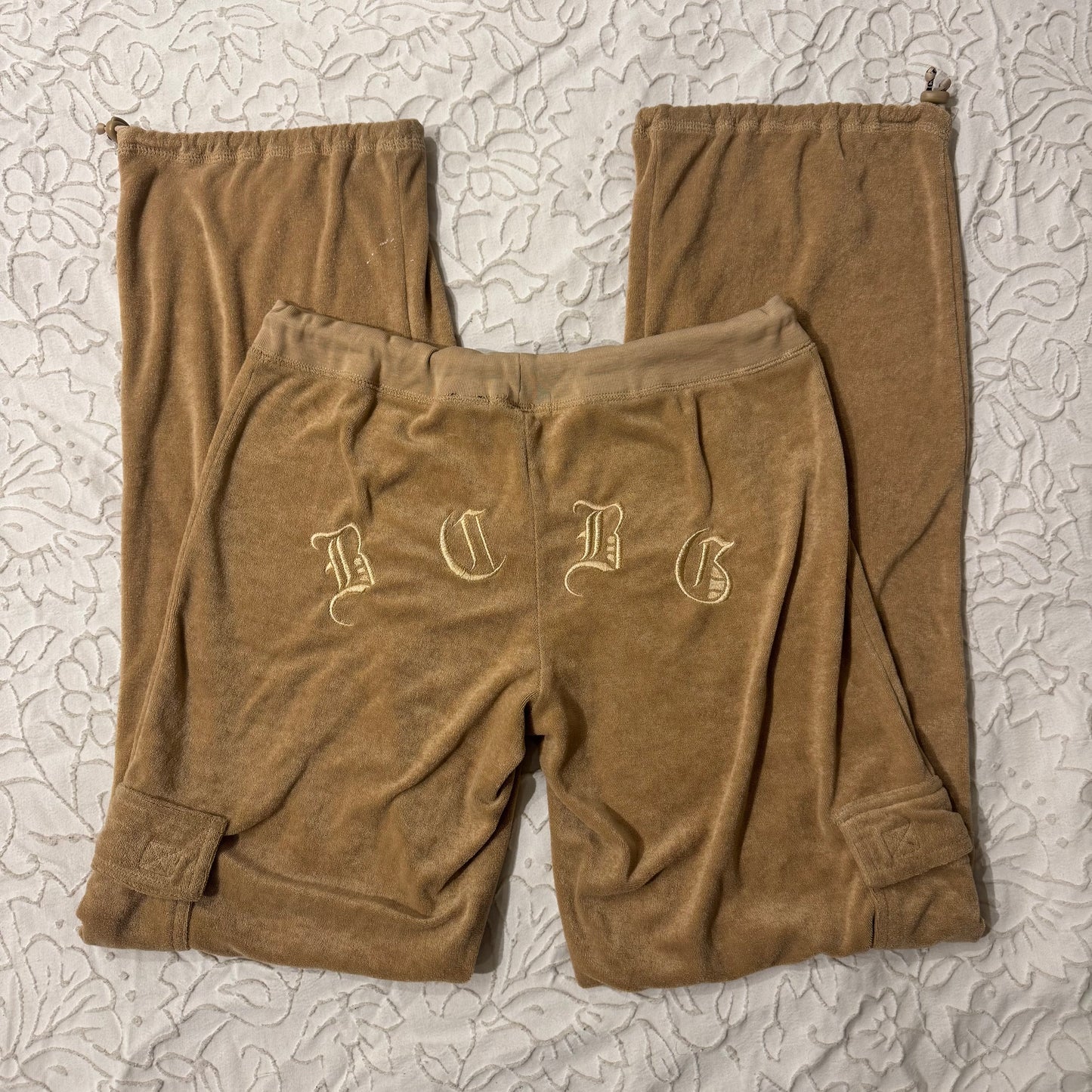 Light Brown ‘BCBGMAXAZRIA’ Y2K Embroidered Flared Sweatpants
