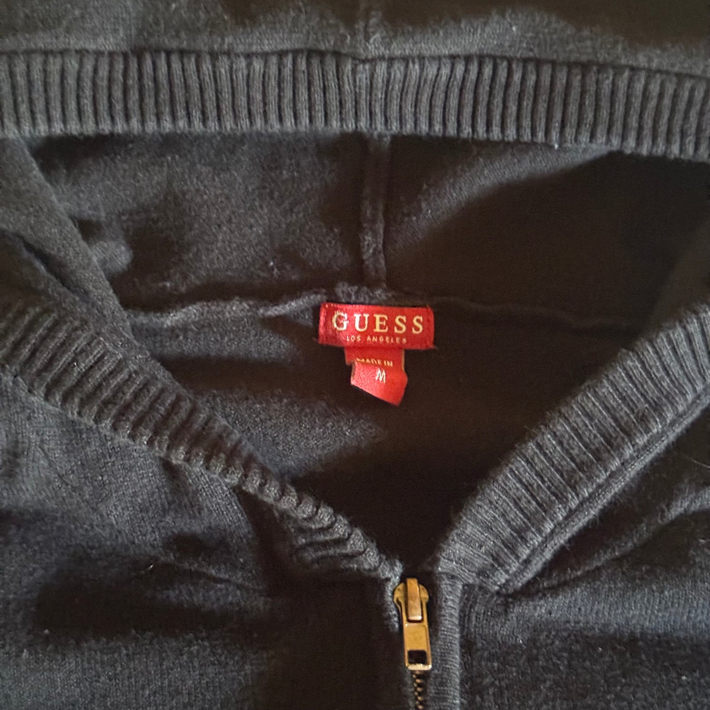 black rhinestone guess fitted knitted zip up hoodie jacket (M)