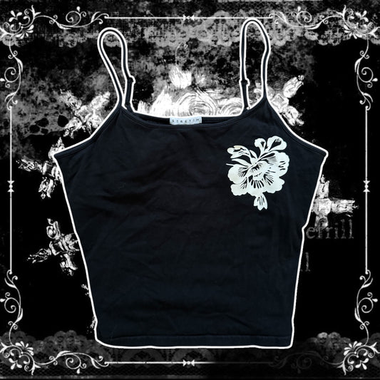 black & white GAP hibiscus flower tank top