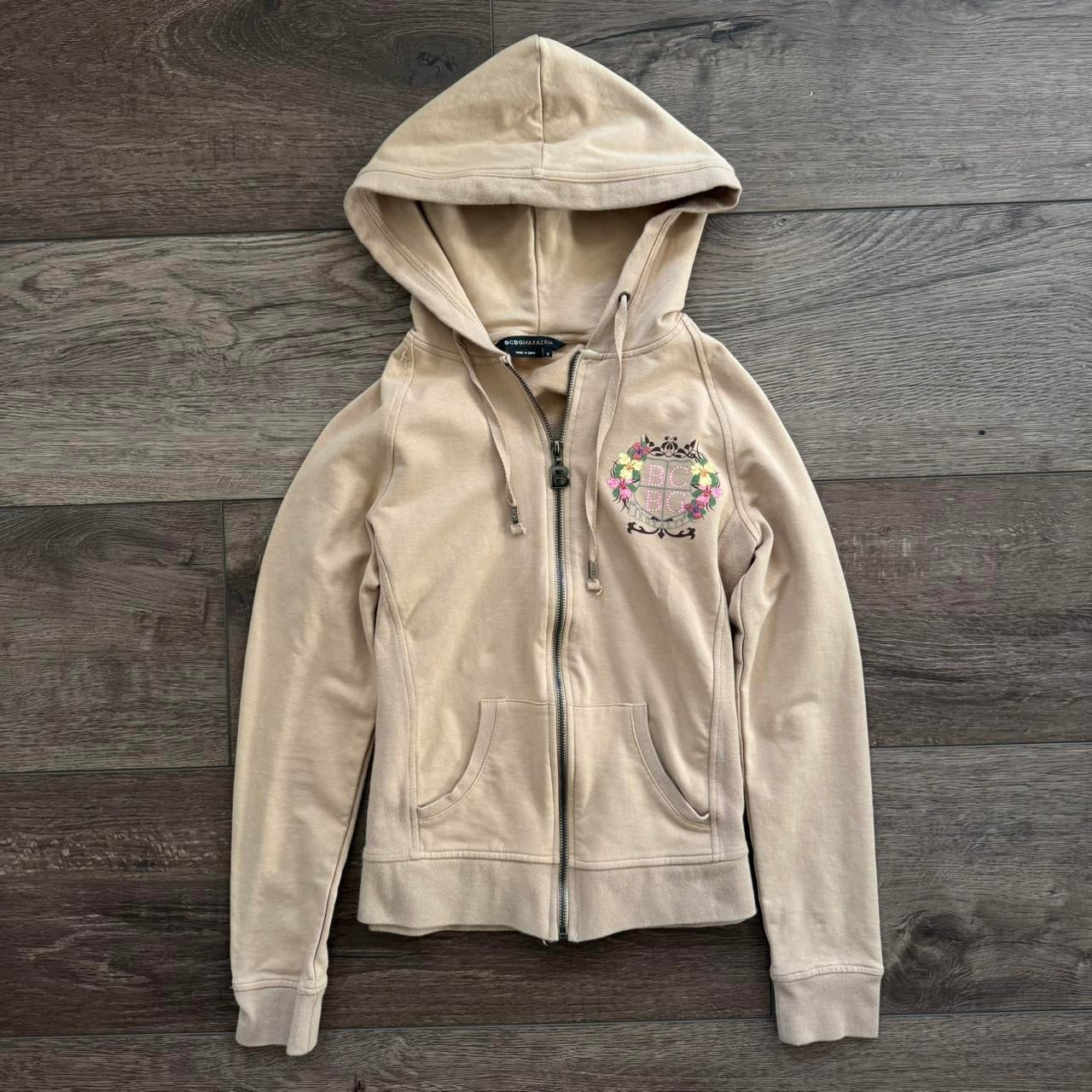 beige juicy couture inspired y2k rhinestone zip up jacket