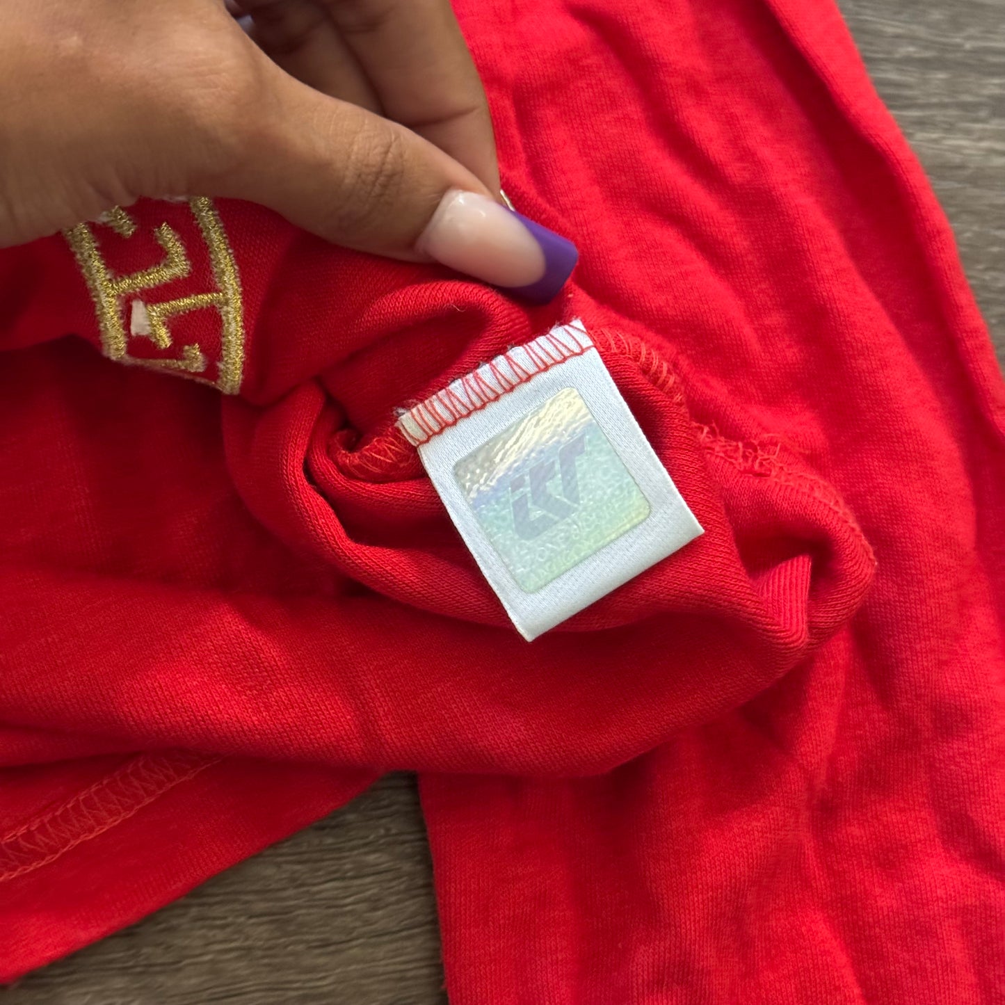 red & gold versace jeans couture long sleeve turtleneck top