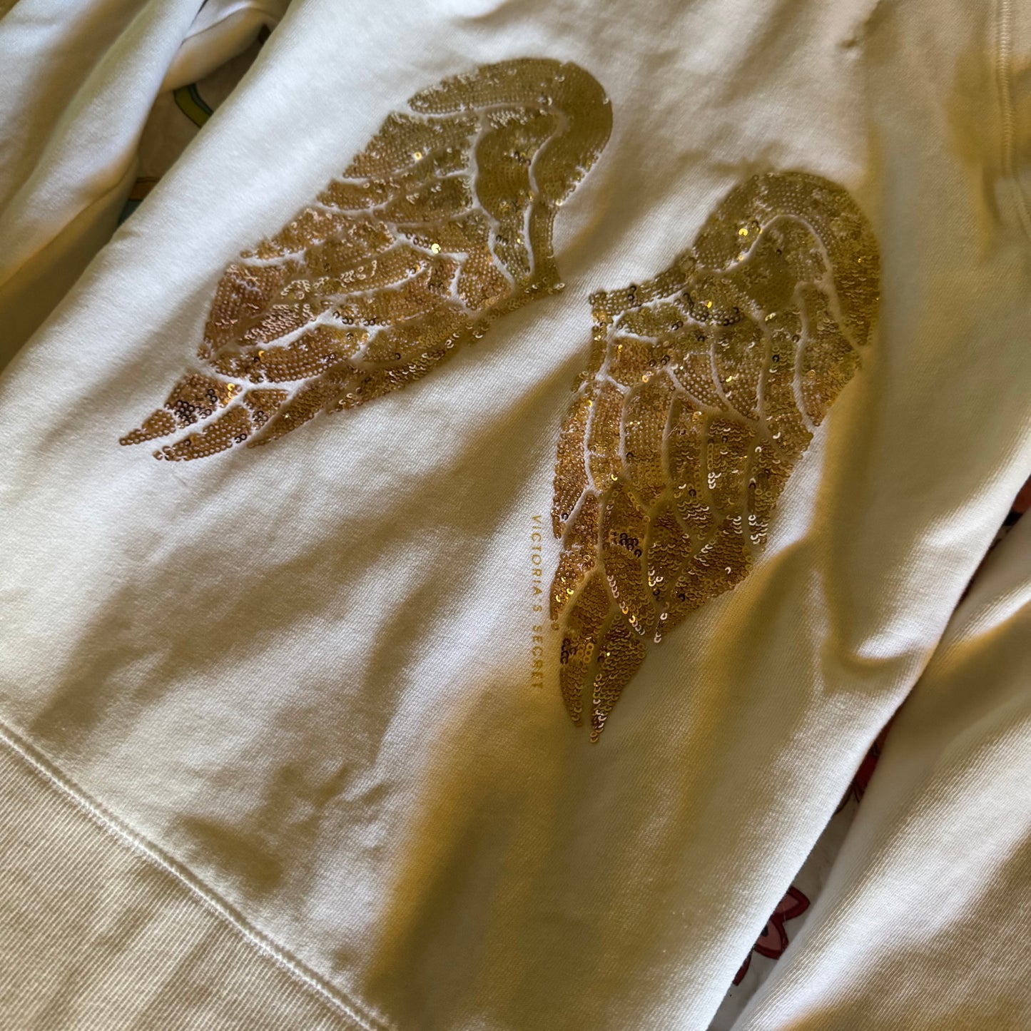 rare white & gold victoria’s secret sequin angel wings long sleeve zip up jacket (S)