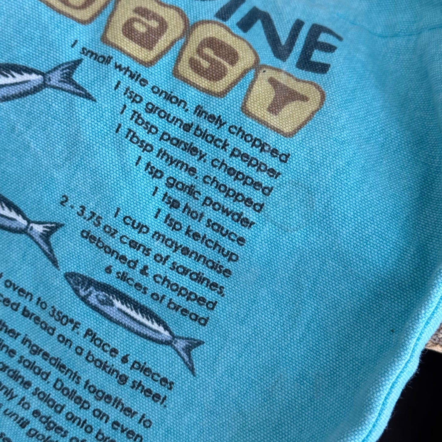 vibrant teal and red trader joe’s sardines tote bag