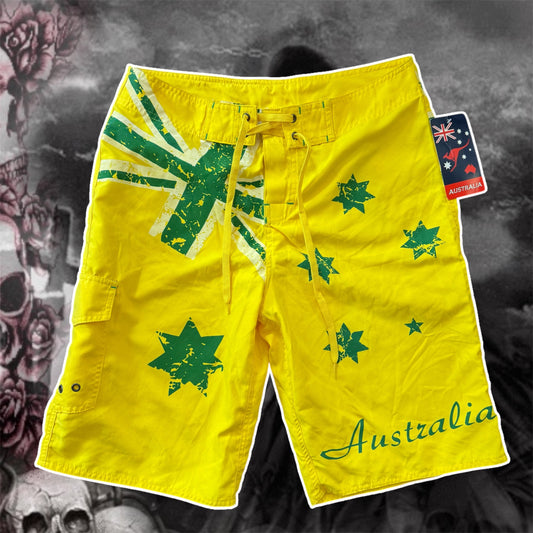 yellow and green australia NWT y2k deadstock board swim trunks (S)
