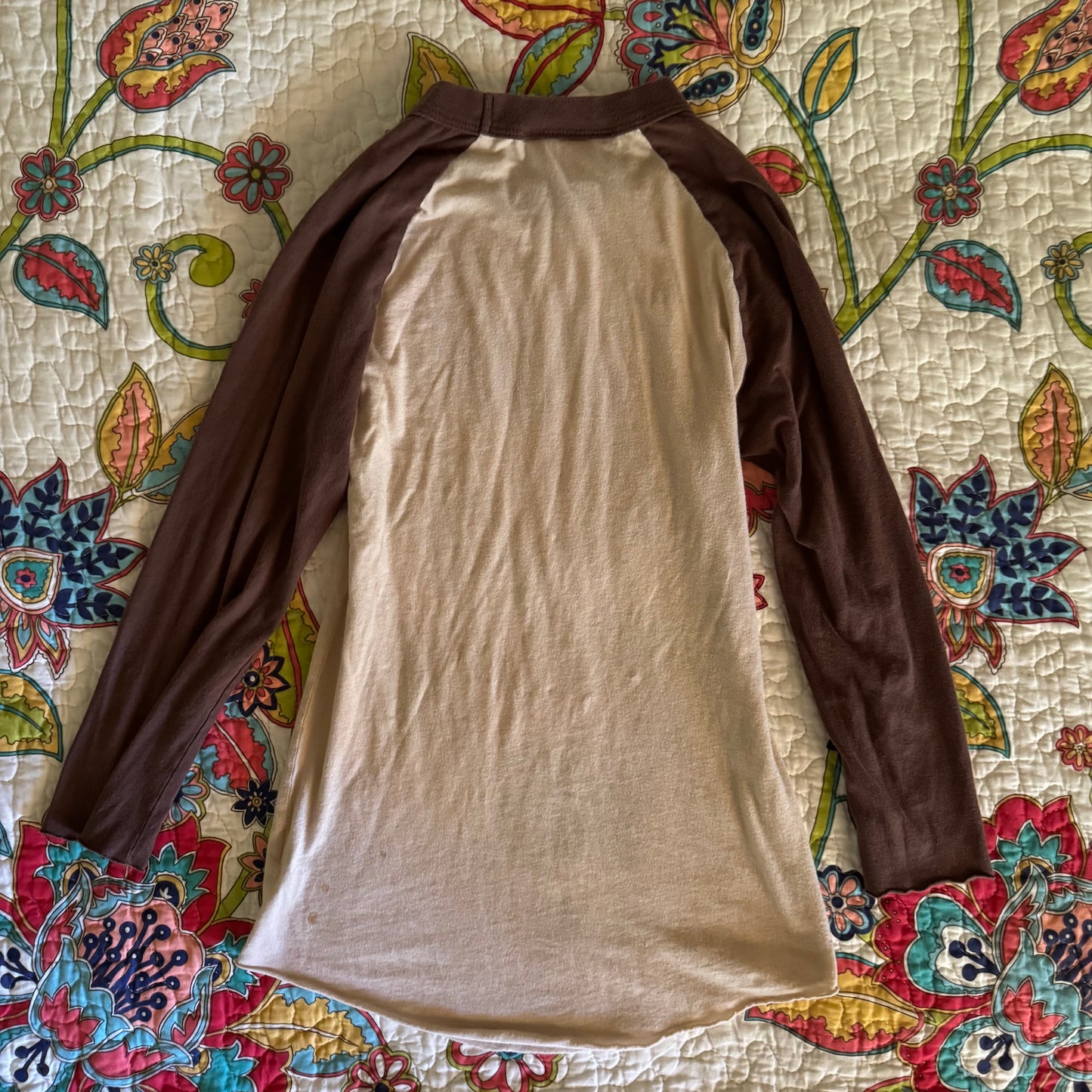 creme & brown cybery2k studded skull crossbones 3/4 sleeve shirt (S)